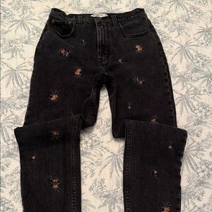 Abercrombie & Fitch Black Floral Embroidered Jeans